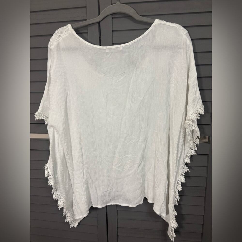 HALO White Boho Lace Gauze Top Size L Crochet Trim Festival Beach Blouse - Picture 2 of 15